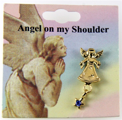 6030125 Guardian Angel Lapel Pin Tack Brooch Sapphire Cz Stone