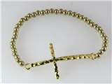 4030998 Gold Plated Beaded Stretch Cross Bracelet Christian Religious Designe...