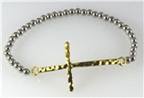 4030999 Gold and Silver Plated Beaded Stretch Cross Bracelet Christian Religi...