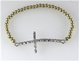 4031000 Gold and Silver Plated Beaded Stretch Cross Bracelet Christian Religi...