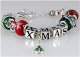 4031151 Pandora Style Christmas Red Green Bead Beaded Bracelet Stackable Reli...